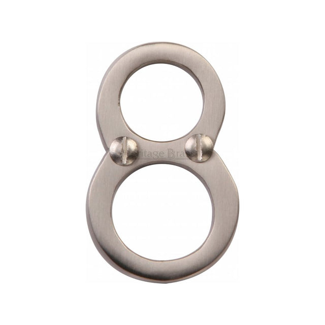 This is an image of a Heritage Brass - Numeral 8 Face Fix 51mm (2") Satin Nickel Finish, c1567-8-sn that is available to order from T.H Wiggans Ironmongery in Kendal.