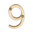 This is an image of a Heritage Brass - Numeral 9 Face Fix 51mm (2") Polished Brass Finish, c1567-9-pb that is available to order from T.H Wiggans Ironmongery in Kendal.