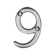 This is an image of a Heritage Brass - Numeral 9 Face Fix 51mm (2") Satin Chrome Finish, c1567-9-sc that is available to order from T.H Wiggans Ironmongery in Kendal.