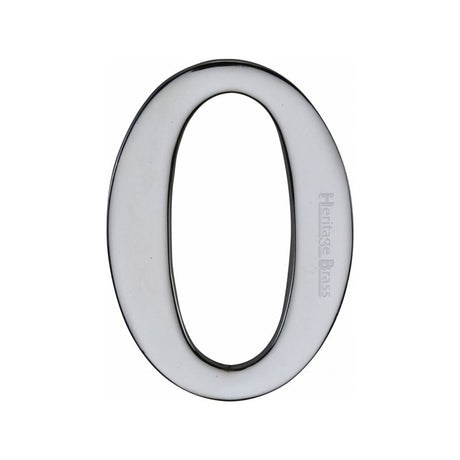 This is an image of a Heritage Brass - Numeral 0 Self Adhesive 51mm (2") Polished Chrome Finish, c1568-0-pc that is available to order from T.H Wiggans Ironmongery in Kendal.