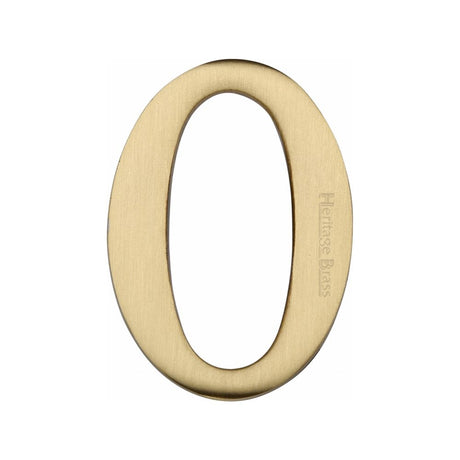 This is an image of a Heritage Brass - Numeral 0 Self Adhesive 51mm (2") Satin Brass Finish, c1568-0-sb that is available to order from T.H Wiggans Ironmongery in Kendal.