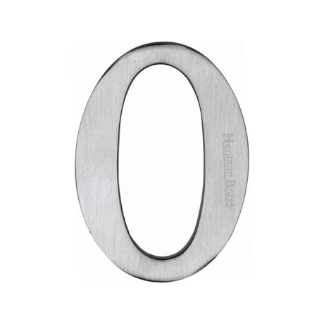 This is an image of a Heritage Brass - Numeral 0 Self Adhesive 51mm (2") Satin Chrome Finish, c1568-0-sc that is available to order from T.H Wiggans Ironmongery in Kendal.