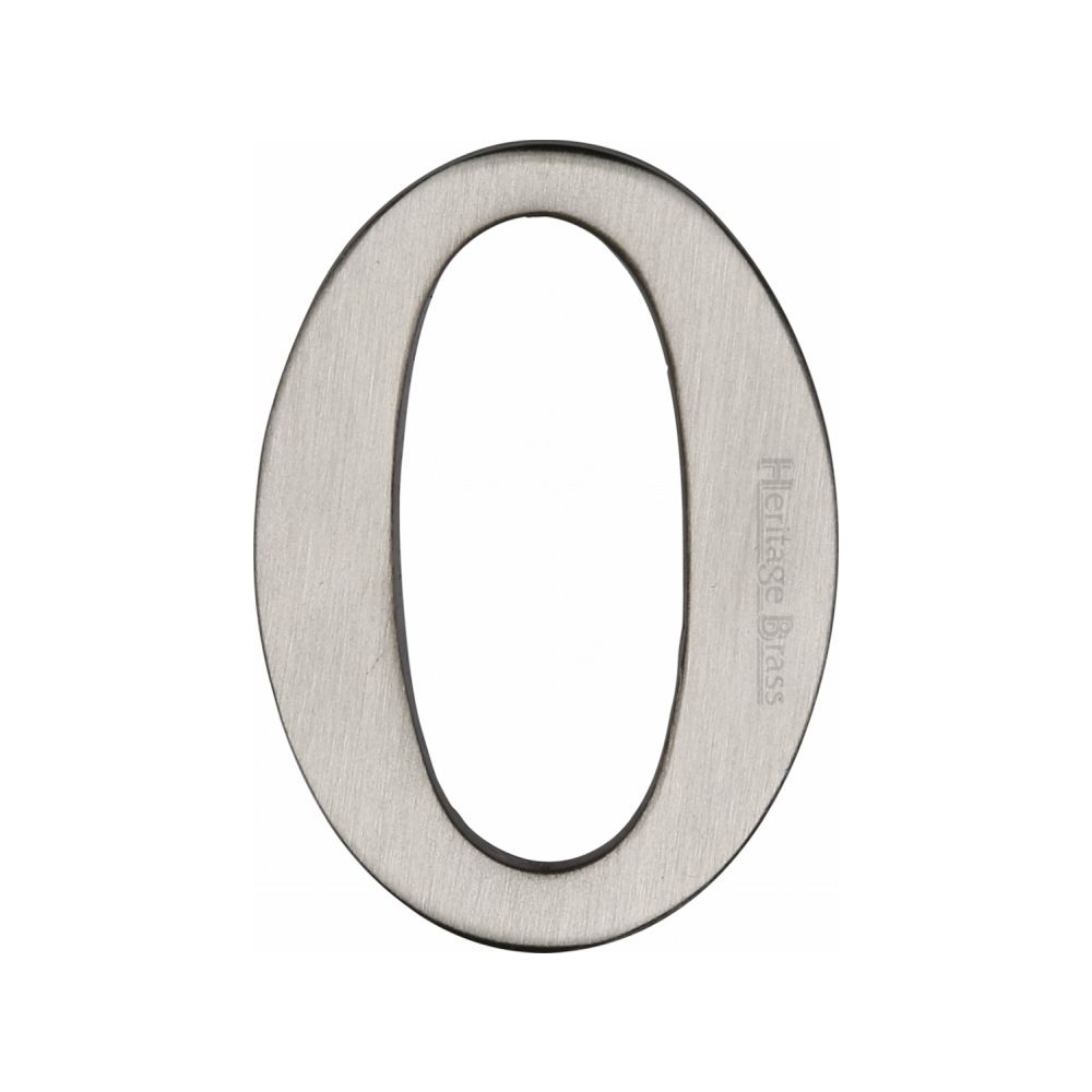 This is an image of a Heritage Brass - Numeral 0 Self Adhesive 51mm (2") Satin Nickel Finish, c1568-0-sn that is available to order from T.H Wiggans Ironmongery in Kendal.