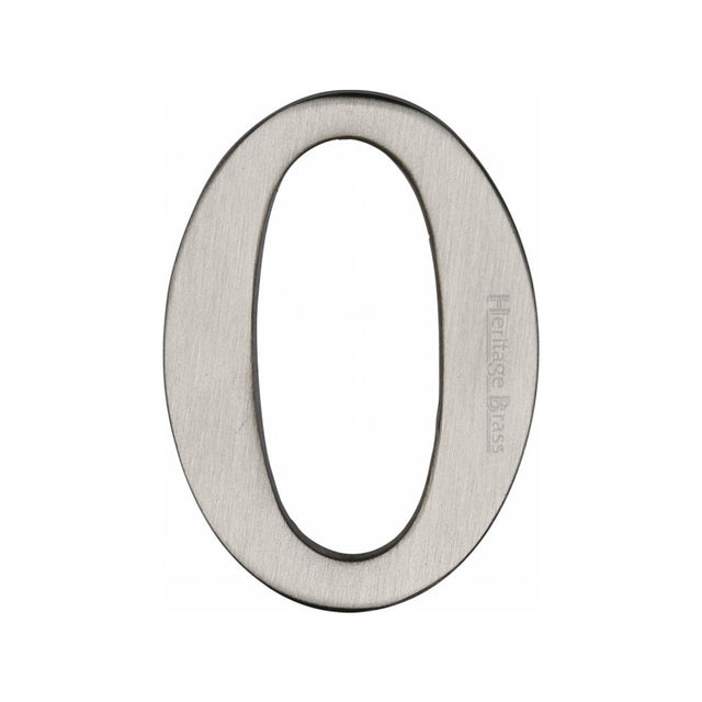This is an image of a Heritage Brass - Numeral 0 Self Adhesive 51mm (2") Satin Nickel Finish, c1568-0-sn that is available to order from T.H Wiggans Ironmongery in Kendal.