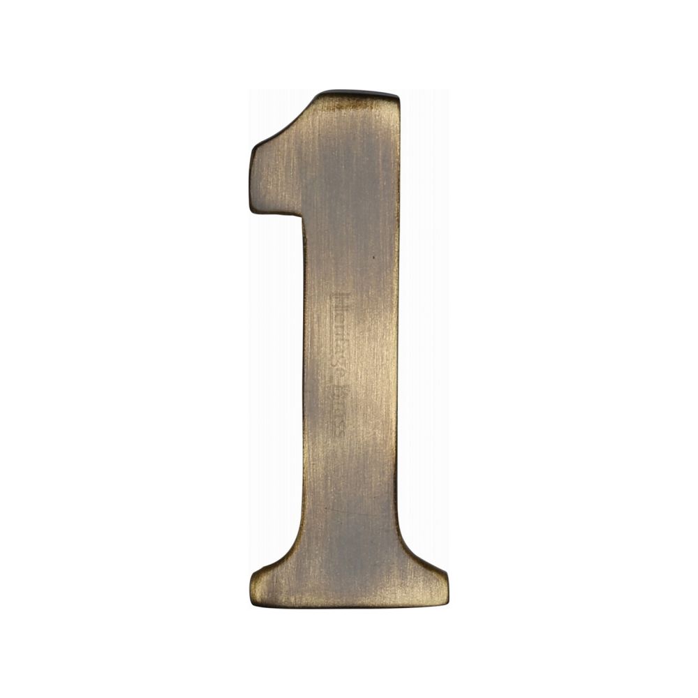 This is an image of a Heritage Brass - Numeral 1 Self Adhesive 51mm (2") Antique Brass Finish, c1568-1-at that is available to order from T.H Wiggans Ironmongery in Kendal.
