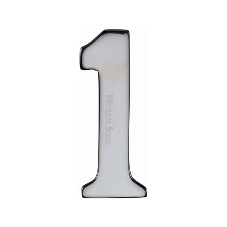 This is an image of a Heritage Brass - Numeral 1 Self Adhesive 51mm (2") Polished Chrome Finish, c1568-1-pc that is available to order from T.H Wiggans Ironmongery in Kendal.