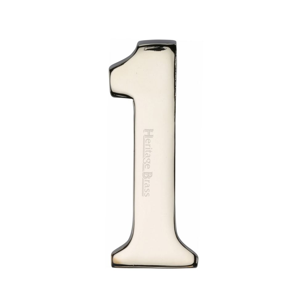 This is an image of a Heritage Brass - Numeral 1 Self Adhesive 51mm (2") Polished Nickel Finish, c1568-1-pnf that is available to order from T.H Wiggans Ironmongery in Kendal.