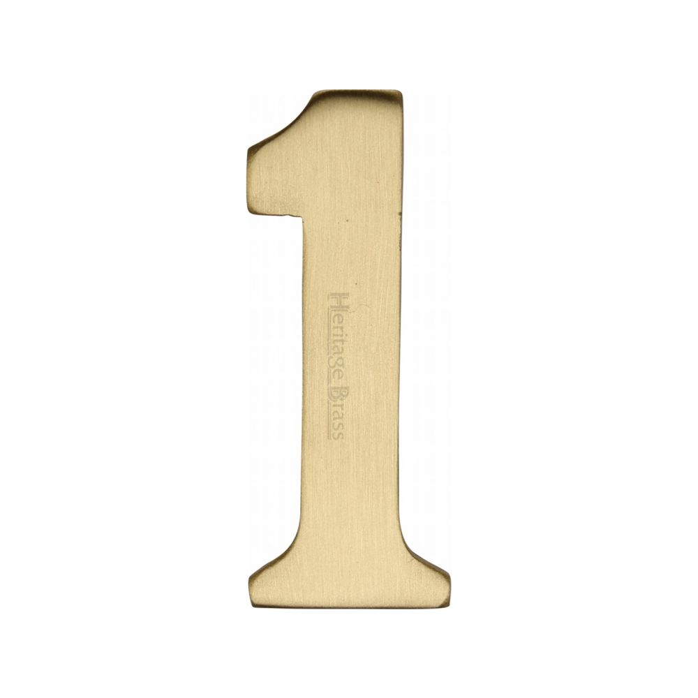 This is an image of a Heritage Brass - Numeral 1 Self Adhesive 51mm (2") Satin Brass Finish, c1568-1-sb that is available to order from T.H Wiggans Ironmongery in Kendal.