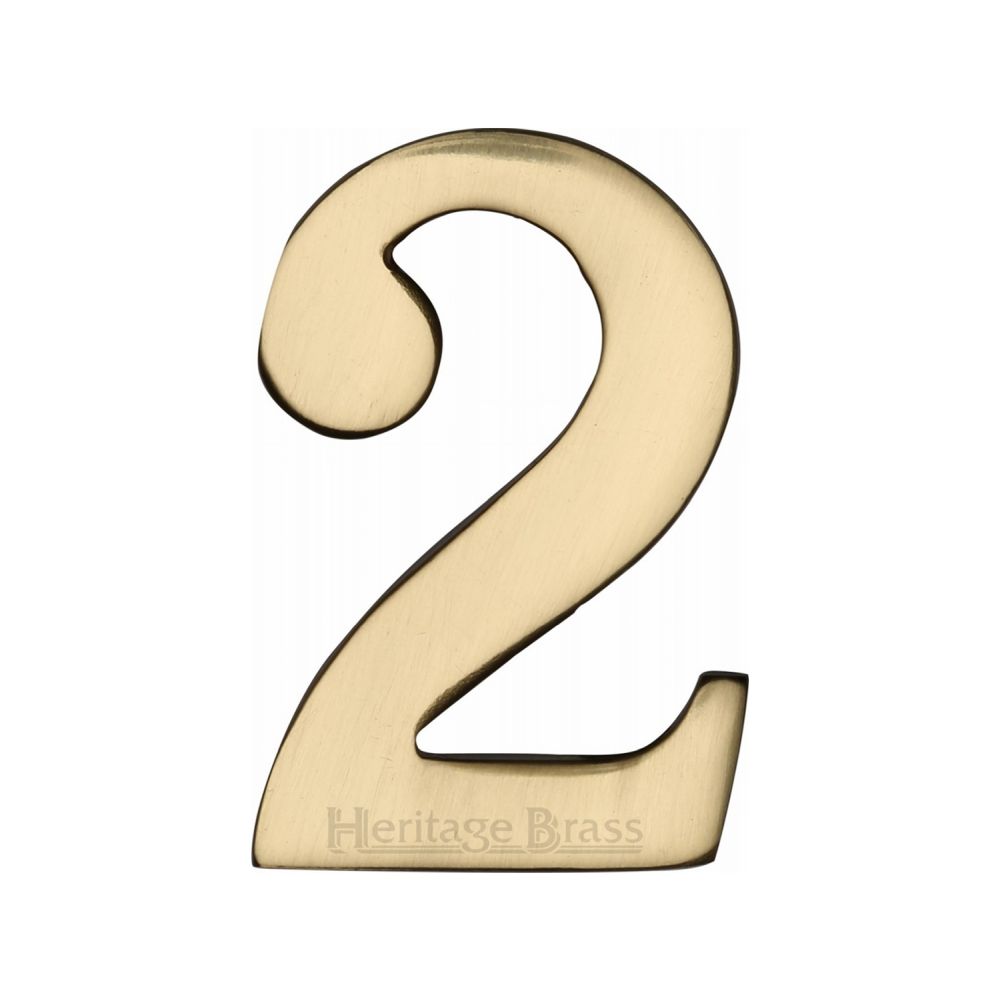 This is an image of a Heritage Brass - Numeral 2 Self Adhesive 51mm (2") Polished Brass Finish, c1568-2-pb that is available to order from T.H Wiggans Ironmongery in Kendal.