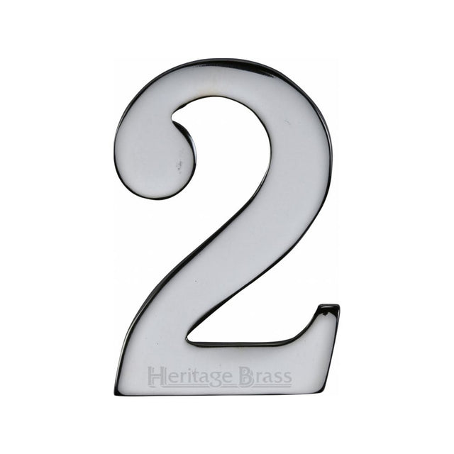 This is an image of a Heritage Brass - Numeral 2 Self Adhesive 51mm (2") Polished Chrome Finish, c1568-2-pc that is available to order from T.H Wiggans Ironmongery in Kendal.