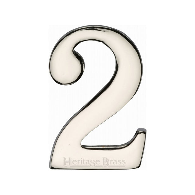 This is an image of a Heritage Brass - Numeral 2 Self Adhesive 51mm (2") Polished Nickel Finish, c1568-2-pnf that is available to order from T.H Wiggans Ironmongery in Kendal.