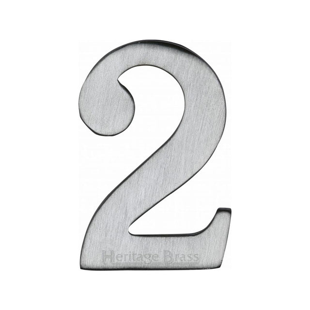 This is an image of a Heritage Brass - Numeral 2 Self Adhesive 51mm (2") Satin Chrome Finish, c1568-2-sc that is available to order from T.H Wiggans Ironmongery in Kendal.