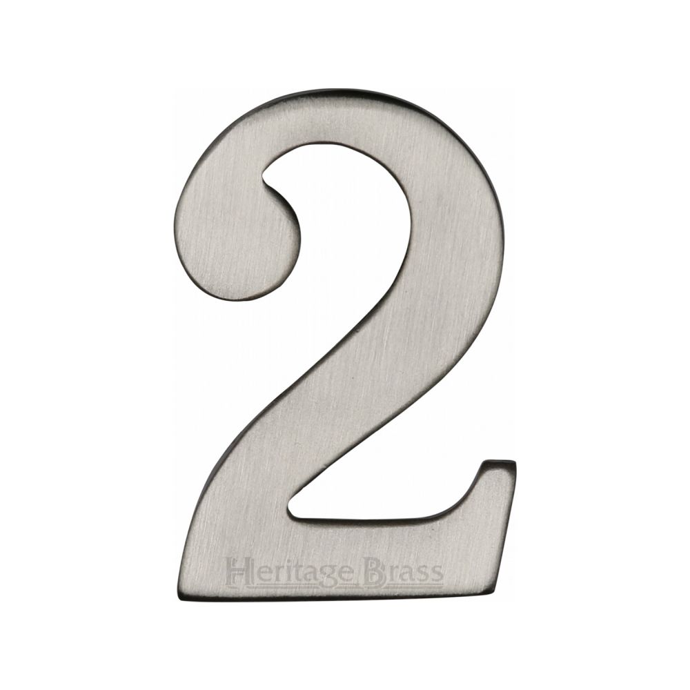 This is an image of a Heritage Brass - Numeral 2 Self Adhesive 51mm (2") Satin Nickel Finish, c1568-2-sn that is available to order from T.H Wiggans Ironmongery in Kendal.