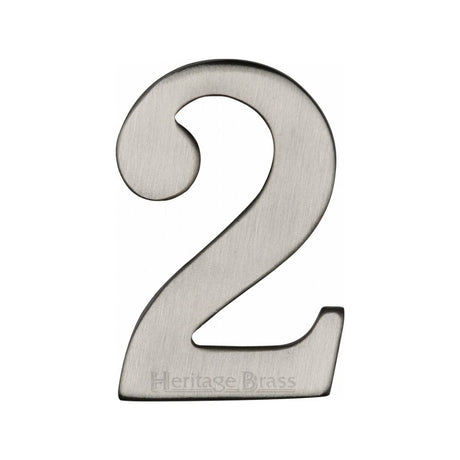 This is an image of a Heritage Brass - Numeral 2 Self Adhesive 51mm (2") Satin Nickel Finish, c1568-2-sn that is available to order from T.H Wiggans Ironmongery in Kendal.