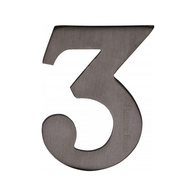 This is an image of a Heritage Brass - Numeral 3 Self Adhesive 51mm (2") Matt Bronze Finish, c1568-3-mb that is available to order from T.H Wiggans Ironmongery in Kendal.