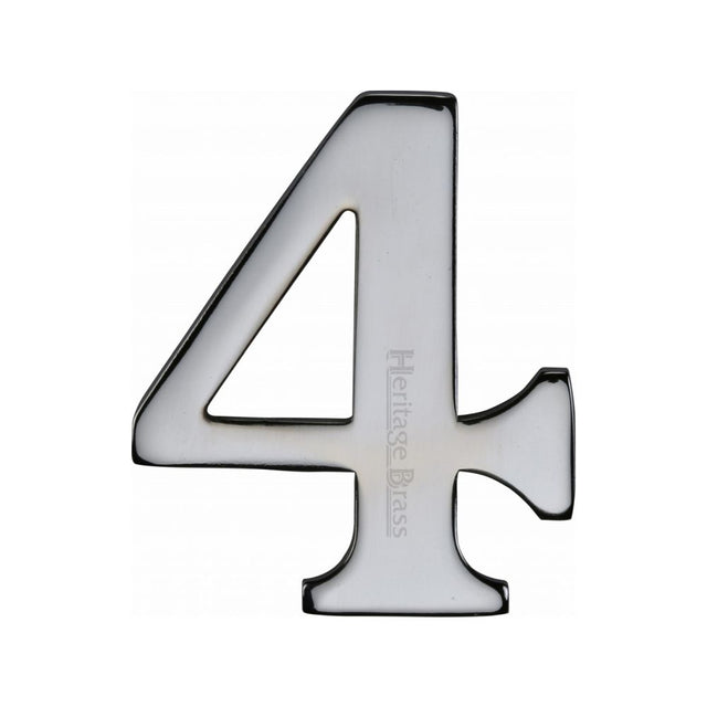 This is an image of a Heritage Brass - Numeral 4 Self Adhesive 51mm (2") Polished Chrome Finish, c1568-4-pc that is available to order from T.H Wiggans Ironmongery in Kendal.