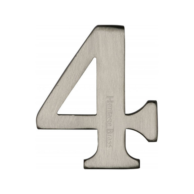 This is an image of a Heritage Brass - Numeral 4 Self Adhesive 51mm (2") Satin Nickel Finish, c1568-4-sn that is available to order from T.H Wiggans Ironmongery in Kendal.