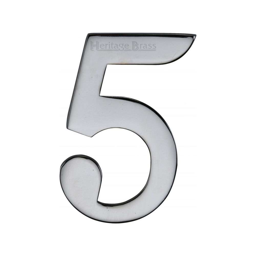 This is an image of a Heritage Brass - Numeral 5 Self Adhesive 51mm (2") Polished Chrome Finish, c1568-5-pc that is available to order from T.H Wiggans Ironmongery in Kendal.