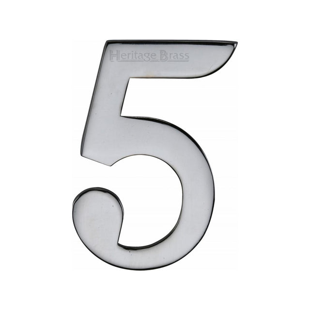 This is an image of a Heritage Brass - Numeral 5 Self Adhesive 51mm (2") Polished Chrome Finish, c1568-5-pc that is available to order from T.H Wiggans Ironmongery in Kendal.