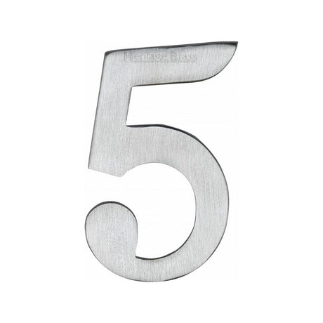 This is an image of a Heritage Brass - Numeral 5 Self Adhesive 51mm (2") Satin Chrome Finish, c1568-5-sc that is available to order from T.H Wiggans Ironmongery in Kendal.