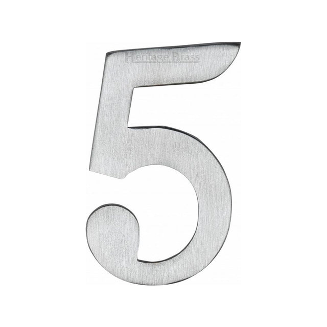 This is an image of a Heritage Brass - Numeral 5 Self Adhesive 51mm (2") Satin Chrome Finish, c1568-5-sc that is available to order from T.H Wiggans Ironmongery in Kendal.