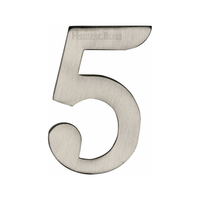 This is an image of a Heritage Brass - Numeral 5 Self Adhesive 51mm (2") Satin Nickel Finish, c1568-5-sn that is available to order from T.H Wiggans Ironmongery in Kendal.