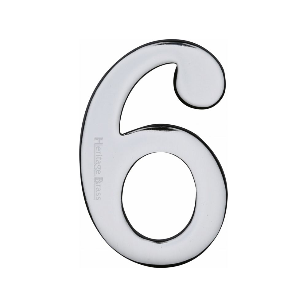 This is an image of a Heritage Brass - Numeral 6 Self Adhesive 51mm (2") Polished Chrome Finish, c1568-6-pc that is available to order from T.H Wiggans Ironmongery in Kendal.