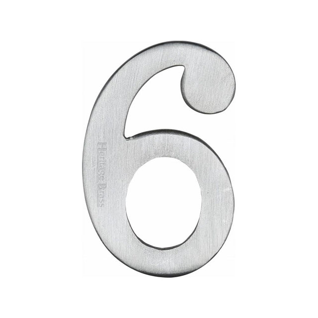 This is an image of a Heritage Brass - Numeral 6 Self Adhesive 51mm (2") Satin Chrome Finish, c1568-6-sc that is available to order from T.H Wiggans Ironmongery in Kendal.