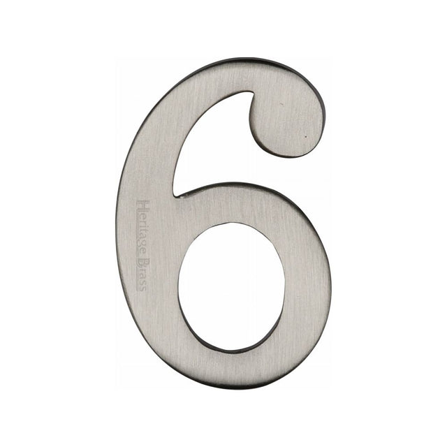 This is an image of a Heritage Brass - Numeral 6 Self Adhesive 51mm (2") Satin Nickel Finish, c1568-6-sn that is available to order from T.H Wiggans Ironmongery in Kendal.