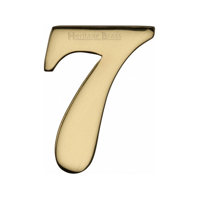 This is an image of a Heritage Brass - Numeral 7 Self Adhesive 51mm (2") Polished Brass Finish, c1568-7-pb that is available to order from T.H Wiggans Ironmongery in Kendal.