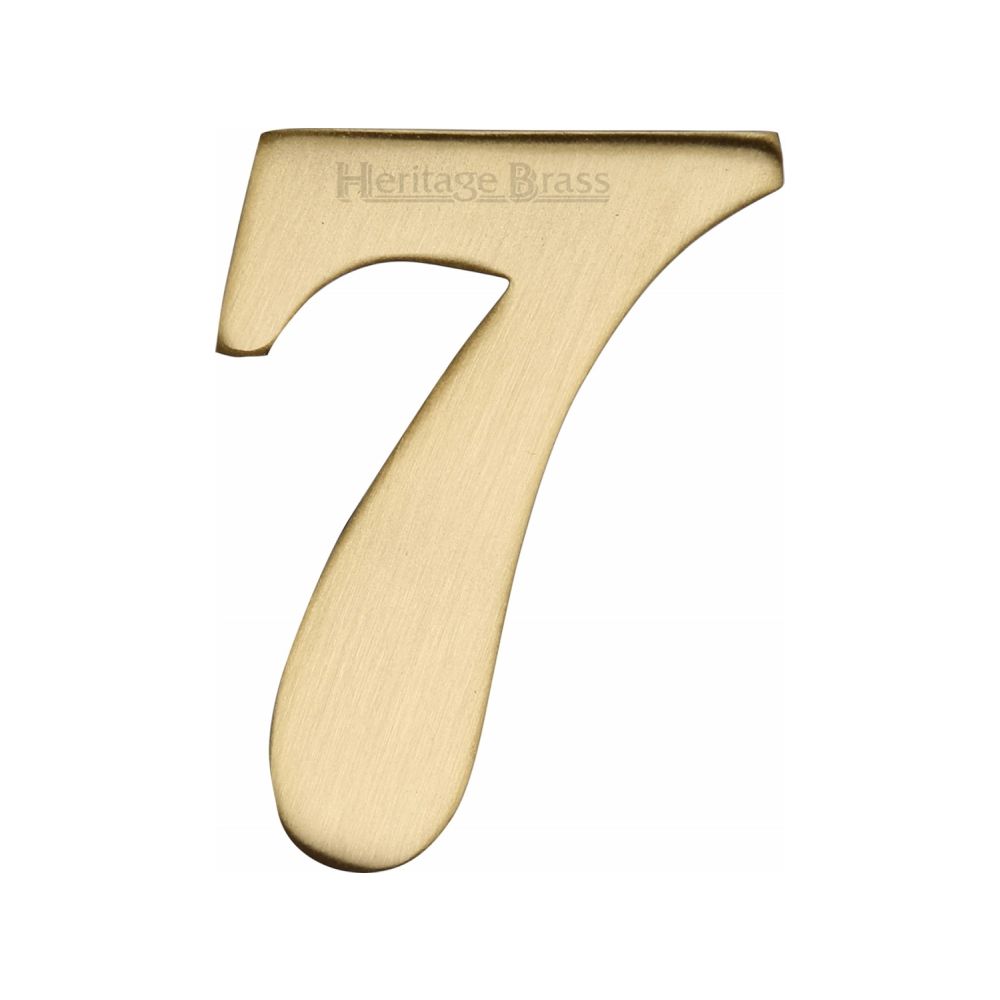 This is an image of a Heritage Brass - Numeral 7 Self Adhesive 51mm (2") Satin Brass Finish, c1568-7-sb that is available to order from T.H Wiggans Ironmongery in Kendal.