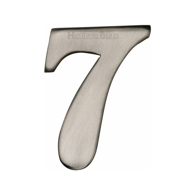 This is an image of a Heritage Brass - Numeral 7 Self Adhesive 51mm (2") Satin Nickel Finish, c1568-7-sn that is available to order from T.H Wiggans Ironmongery in Kendal.