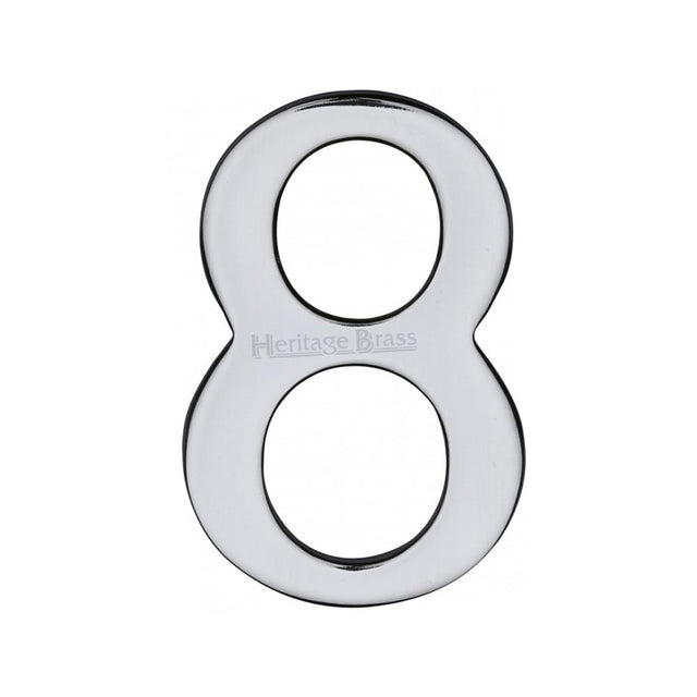 This is an image of a Heritage Brass - Numeral 8 Self Adhesive 51mm (2") Polished Chrome Finish, c1568-8-pc that is available to order from T.H Wiggans Ironmongery in Kendal.