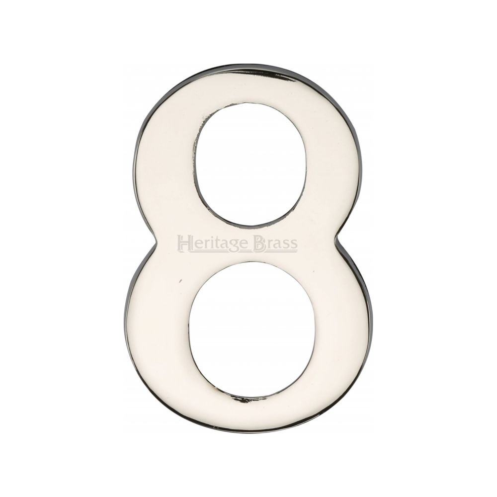 This is an image of a Heritage Brass - Numeral 8 Self Adhesive 51mm (2") Polished Nickel Finish, c1568-8-pnf that is available to order from T.H Wiggans Ironmongery in Kendal.