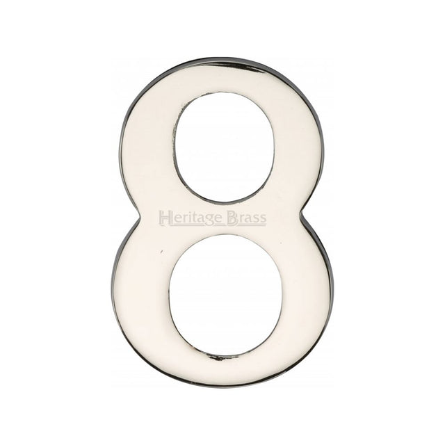 This is an image of a Heritage Brass - Numeral 8 Self Adhesive 51mm (2") Polished Nickel Finish, c1568-8-pnf that is available to order from T.H Wiggans Ironmongery in Kendal.