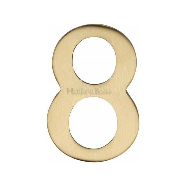 This is an image of a Heritage Brass - Numeral 8 Self Adhesive 51mm (2") Satin Brass Finish, c1568-8-sb that is available to order from T.H Wiggans Ironmongery in Kendal.
