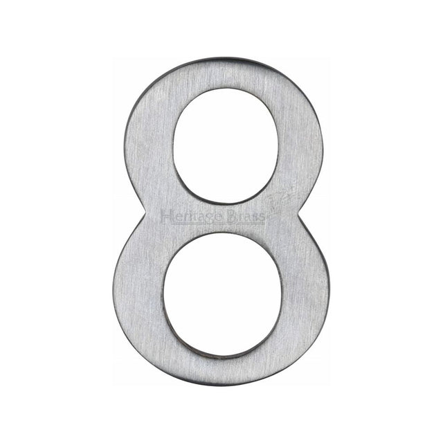 This is an image of a Heritage Brass - Numeral 8 Self Adhesive 51mm (2") Satin Chrome Finish, c1568-8-sc that is available to order from T.H Wiggans Ironmongery in Kendal.