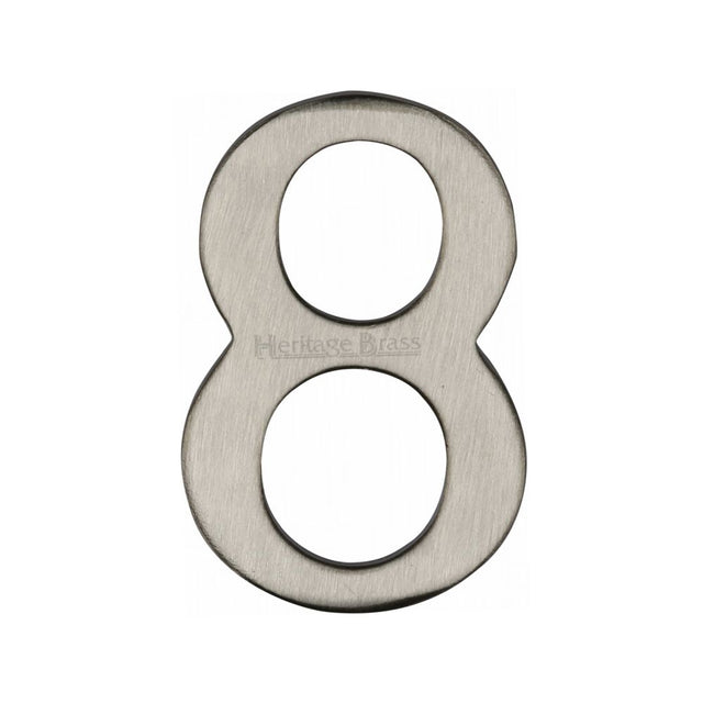 This is an image of a Heritage Brass - Numeral 8 Self Adhesive 51mm (2") Satin Nickel Finish, c1568-8-sn that is available to order from T.H Wiggans Ironmongery in Kendal.
