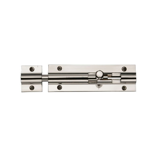 This is an image of a Heritage Brass - Door Bolt Straight 4" x 1.25" Polished Nickel Finish, c1582-4-pnf that is available to order from T.H Wiggans Ironmongery in Kendal.