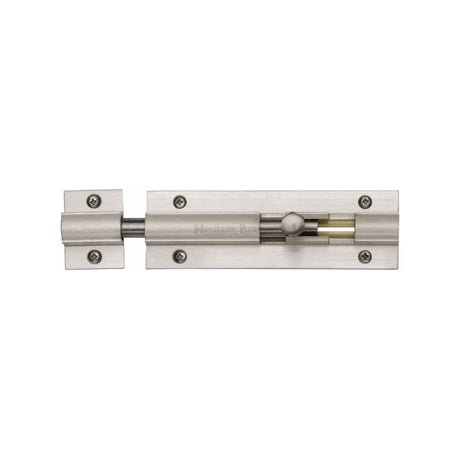 This is an image of a Heritage Brass - Door Bolt Straight 4" x 1.25" Satin Nickel Finish, c1582-4-sn that is available to order from T.H Wiggans Ironmongery in Kendal.