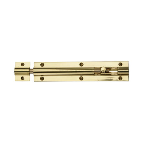 This is an image of a Heritage Brass - Door Bolt Straight 6" x 1.25" Polished Brass Finish, c1582-6-pb that is available to order from T.H Wiggans Ironmongery in Kendal.