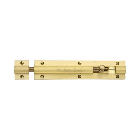 This is an image of a Heritage Brass - Door Bolt Straight 6" x 1.25" Satin Brass Finish, c1582-6-sb that is available to order from T.H Wiggans Ironmongery in Kendal.