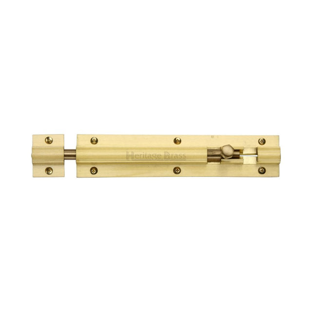 This is an image of a Heritage Brass - Door Bolt Straight 6" x 1.25" Satin Brass Finish, c1582-6-sb that is available to order from T.H Wiggans Ironmongery in Kendal.