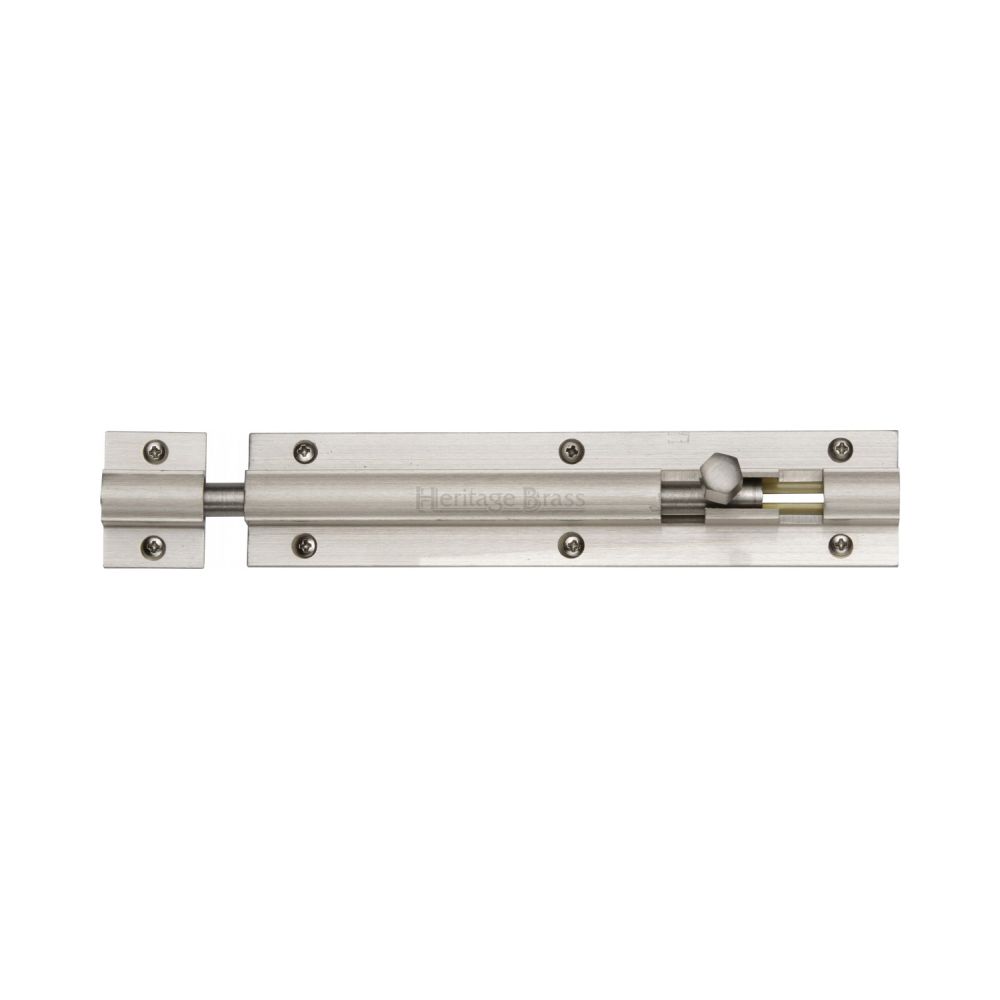 This is an image of a Heritage Brass - Door Bolt Straight 6" x 1.25" Satin Nickel Finish, c1582-6-sn that is available to order from T.H Wiggans Ironmongery in Kendal.