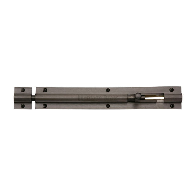 This is an image of a Heritage Brass - Door Bolt Straight 8" x 1.25" Matt Bronze Finish, c1582-8-mb that is available to order from T.H Wiggans Ironmongery in Kendal.