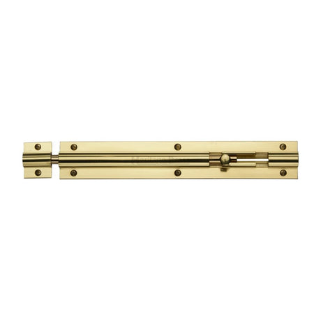 This is an image of a Heritage Brass - Door Bolt Straight 8" x 1.25" Polished Brass Finish, c1582-8-pb that is available to order from T.H Wiggans Ironmongery in Kendal.