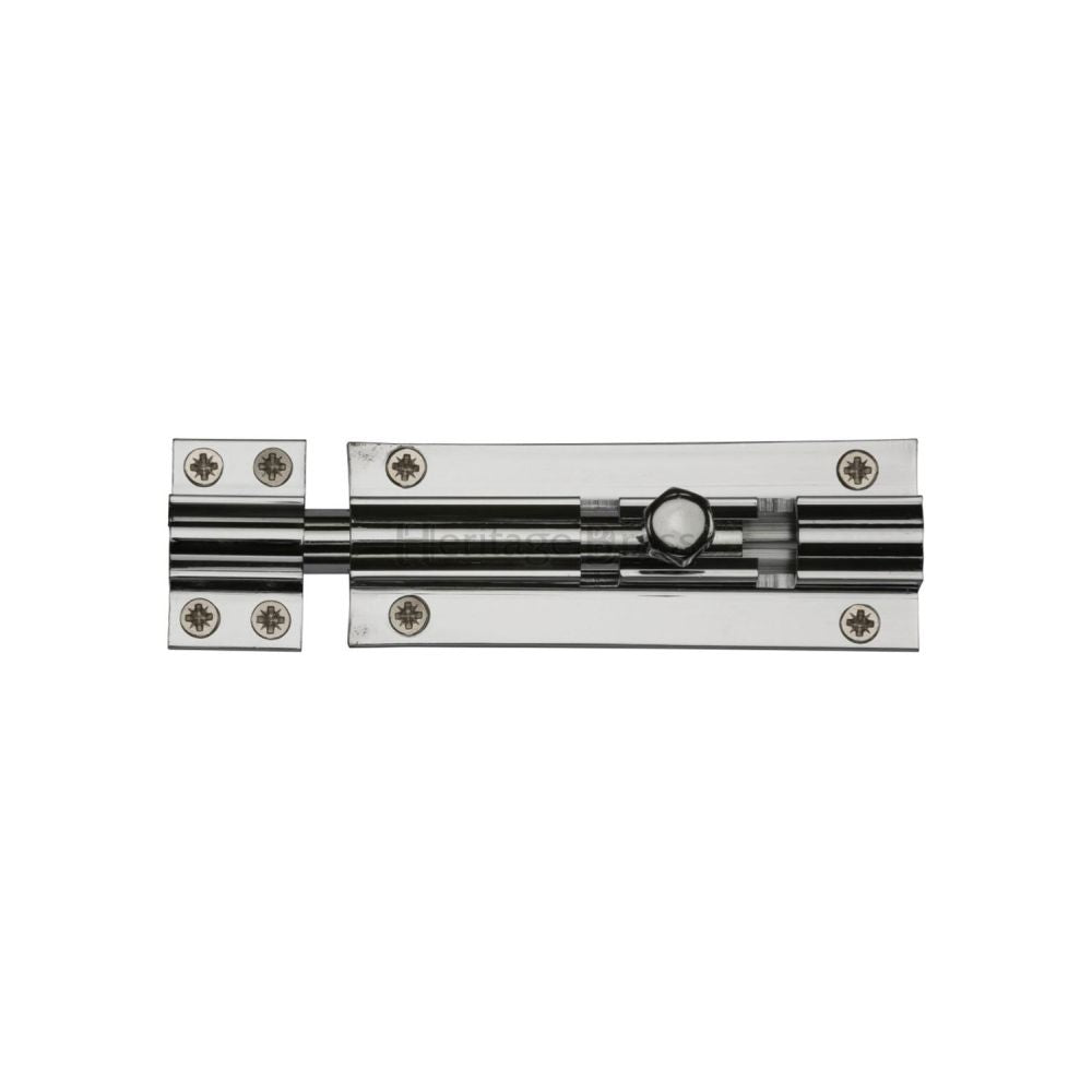 This is an image of a Heritage Brass - Door Bolt Straight 4" x 1.5" Polished Chrome Finish, c1584-4-pc that is available to order from T.H Wiggans Ironmongery in Kendal.