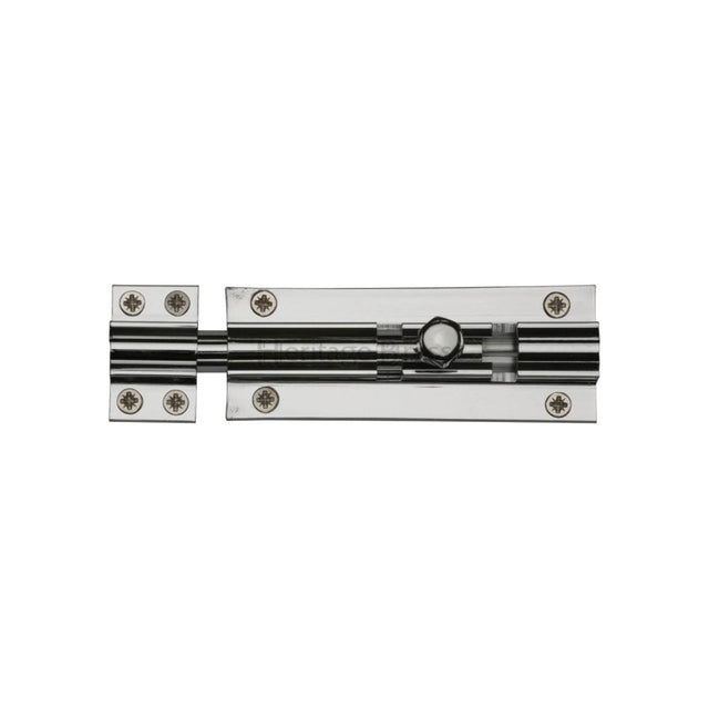This is an image of a Heritage Brass - Door Bolt Straight 4" x 1.5" Polished Chrome Finish, c1584-4-pc that is available to order from T.H Wiggans Ironmongery in Kendal.
