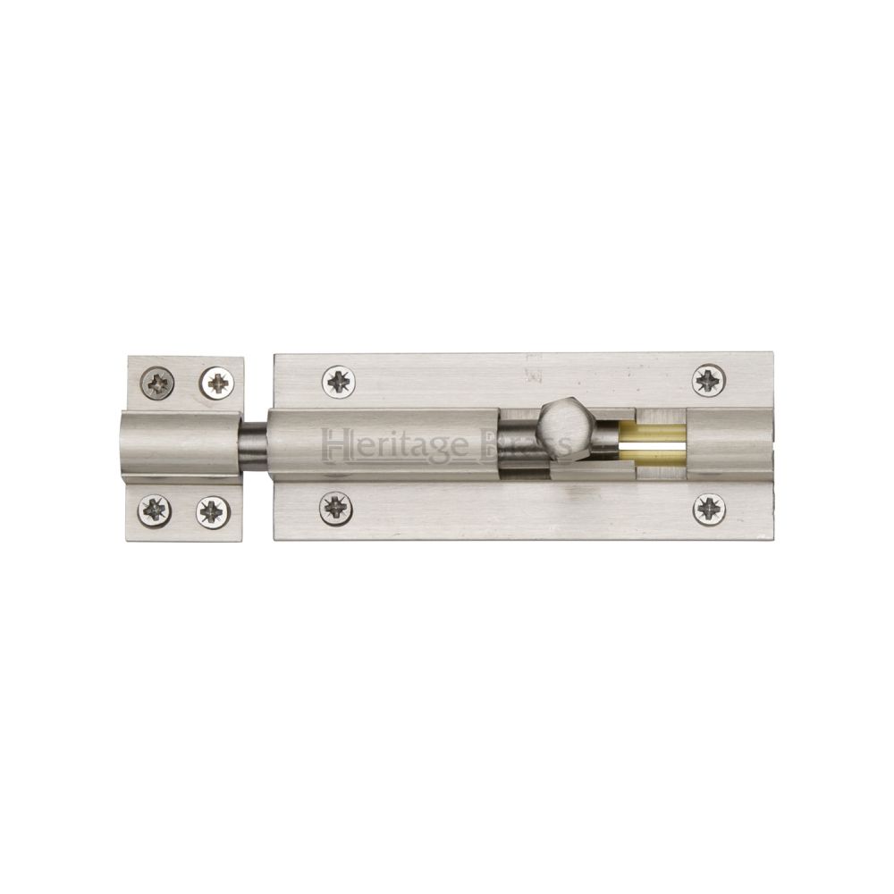 This is an image of a Heritage Brass - Door Bolt Straight 4" x 1.5" Satin Nickel Finish, c1584-4-sn that is available to order from T.H Wiggans Ironmongery in Kendal.