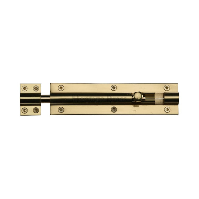 This is an image of a Heritage Brass - Door Bolt Straight 6" x 1.5" Polished Brass Finish, c1584-6-pb that is available to order from T.H Wiggans Ironmongery in Kendal.